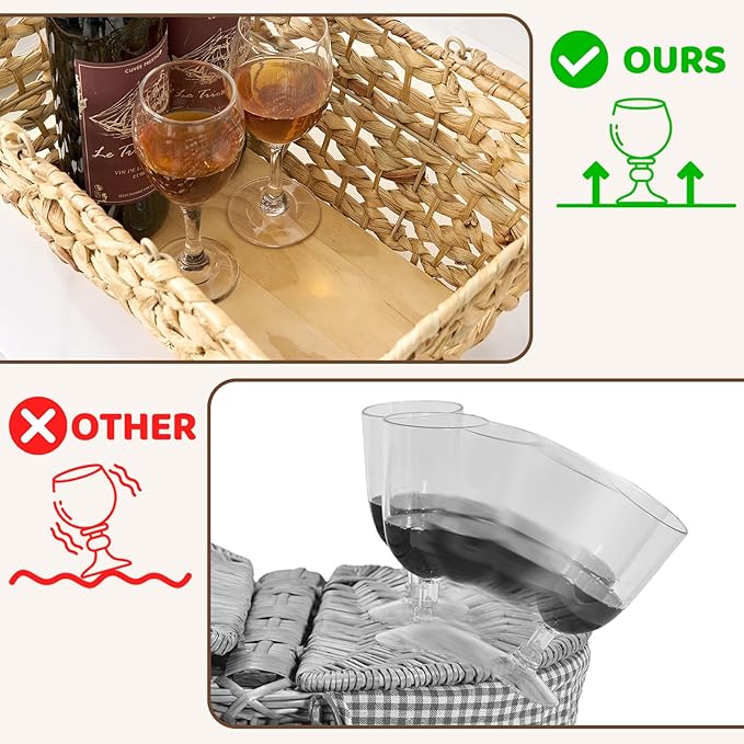 Wicker Picnic Basket with Handles, Wicker Baskets with Wooden Base for Picnic, Camping & Storage Basket