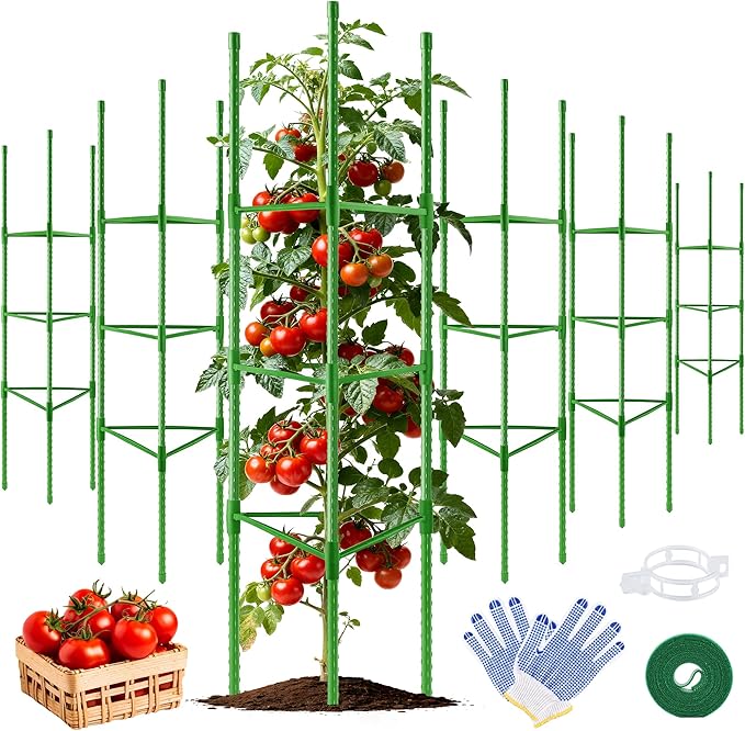 WAENLIR 6-Pack Tomato Cage for Garden, Up to 51 Inch Tomato Trellis for Raised Garden Bed, Plant Stakes for Pots, Durable Tomato Plant Support Garden Stakes for Climbing Plants (Green, 51 inch 6 Pack)