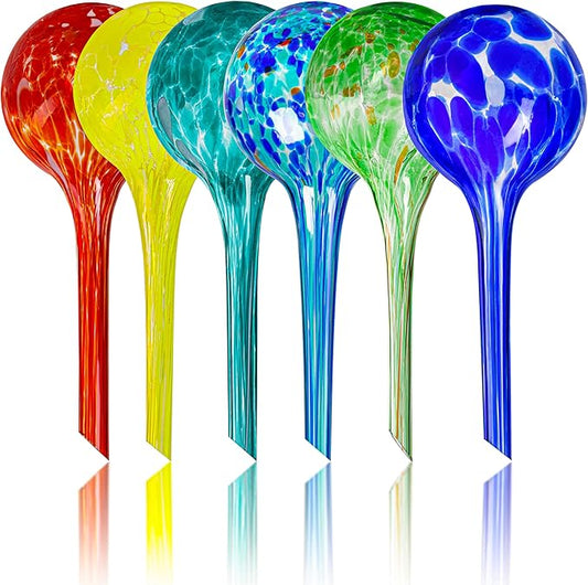 Plant Watering Globes Set of 6 - Small Glass Self Watering Bulbs Up to 5 Days of Irrigation - for Indoor & Outdoor Plants - Multicolor, Automatic, Glass Watering Bulbs for Daily Use, Watering Devices