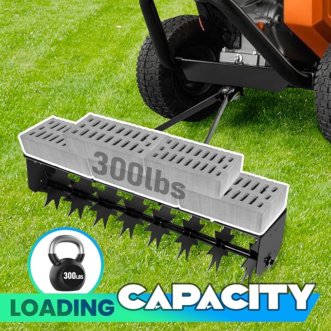 35" Tow Behind Lawn Plug Aerator with Universal Hitch, Lawn Aerator Tow Behind with 40 Galvanised Steel Tines, Designed to Pull Behind Lawn & Garden Tractors