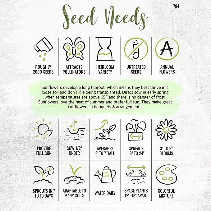 Seed Needs Sunflower Seeds for Planting The Original Crazy Blend | 2 Ounce 15+ Heirloom Varieties Open Pollinated & Untreated | Resealable Bulk Package Multicolored Blooms Flower Seeds