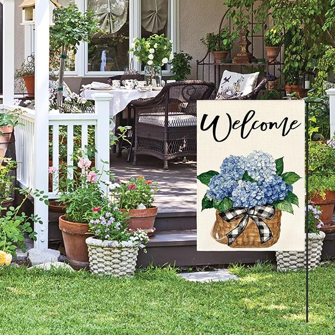AVOIN colorlife Hydrangea Spring Summer Garden Flag 12x18 Inch Double Sided Outside, Floral Welcome Yard Outdoor Flag