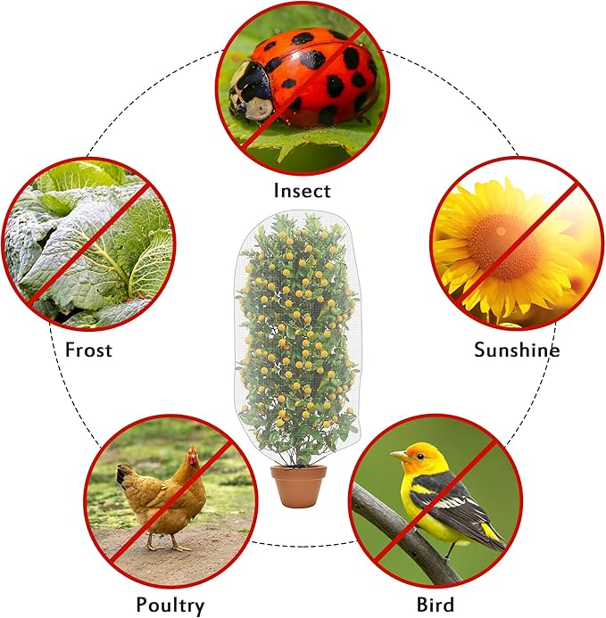 Alpurple 2 PCS Insect Bird Barrier Netting Mesh with Drawstring- 4.6 x 3 Ft Garden Bug Netting Plant Cover- Fruit Tree Net for Protect Plant Fruits Citrus Flower from Insect Bird Eating
