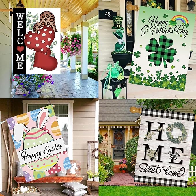 Seasonal Garden Flags Set of 12 Double Sided 28 x 40 Inch Yard Flags, Large House Flags for Outside, Fall Winter Halloween Christmas Outdoor Flags, Holiday Garden Flags for All Seasons