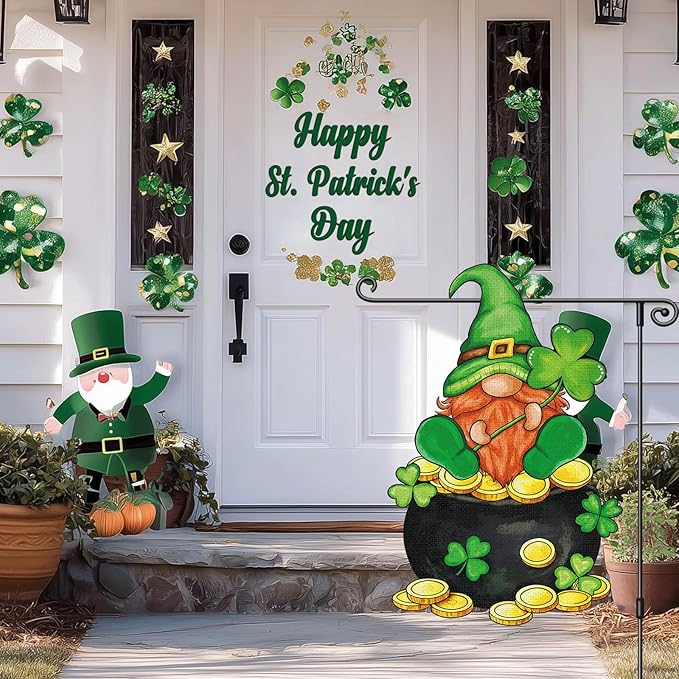 Heyfibro St Patrick's Day Garden Flag Banner Double Sided 12.6x18.9 Inch Clover Leprechaun Gnome Garden Flag Shamrocks Yard Flags for Outside House Farmhouse Holiday St Patricks Outdoor Decorations