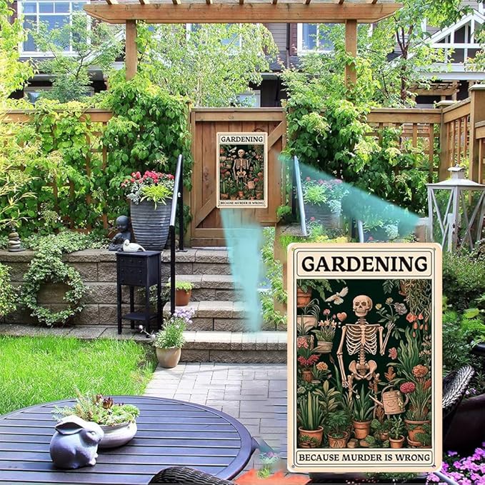 Gardening Because Murder is Wrong Vintage Tin Sign- Retro Metal Sign for Garden Outdoor Indoor Wall Decorative 8x12 Inch