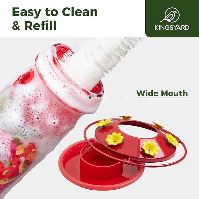 Kingsyard Hummingbird Feeder for Outdoor Hanging - Charming Patterned Glass Humming Bird Feeder with 6 Feeding Ports and Ant Moat, Ideal Gift Choice for Bird Lovers, Red