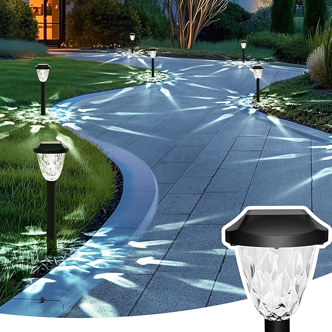 GIGALUMI 16 Pack Solar Outdoor Lights, Bright Solar Pathway Lights with Great Pattern, Waterproof Auto On/Off Light for Outside Garden Walkway Driveway Lawn Pathway