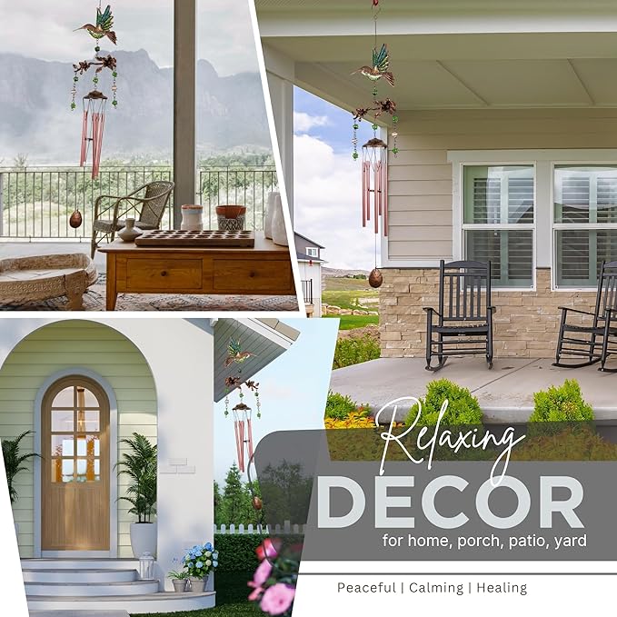 Wind Chimes for Outside, Wind Chimes Outdoor Clearance, Soothing Tones, Hummingbird Wind Chime, Memorial, Sympathy Gift, Patio, Porch, Home Décor, Modern, Art Décor, Bronze (32" Hummingbird)