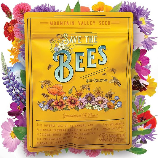 Wildflower Seeds Bulk, 2 Oz. 80,000+ Seeds – Save the Bees Mix with 19 Non-GMO Varieties – Bee Friendly & Pollinator Wildflower Seed for Planting