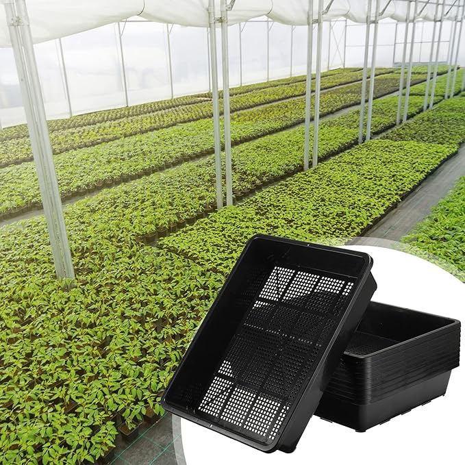 Aoriher 10 Set/20 pcs Mesh Bottom Trays and Trays mat, Soil Blocking Trays Seed Starting Trays Plastic Seedling Starter Microgreen Growing Tray for Microgreen Plant Seed Tray 15 x 12 Inch