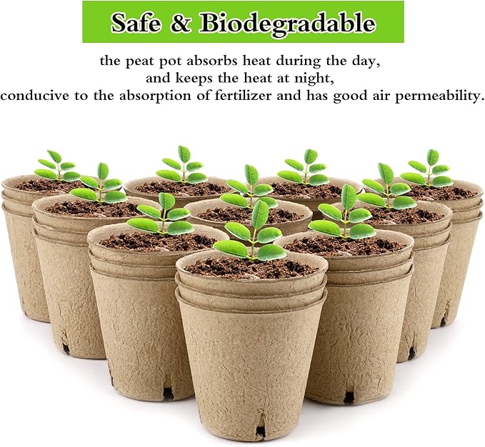 300 Pieces Peat Pots Seed Starters 3.15 Inch Peat Pots Round Biodegradable Seed Starting Pots with 300 Plant Labels, Planter Nursery Pots with Drainage Holes for Vegetable Seed