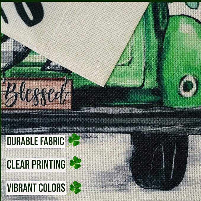 GEEORY St Patricks Day Shamrocks Truck Garden Flag 12 x 18 Inch, Green Lucky Clovers Double Sided Decorative Flag For Outside Yard Lawn Outdoor Decoration GB090-12