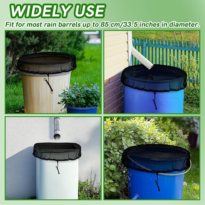 Mesh Cover for Rain Barrel - 37.4 Inch Fine Mesh Water Barrel Screen with Drawstring, Reusable Water Collection Buckets Net for Preventing Fallen Leaves Debris Small Objects in Outdoor Garden