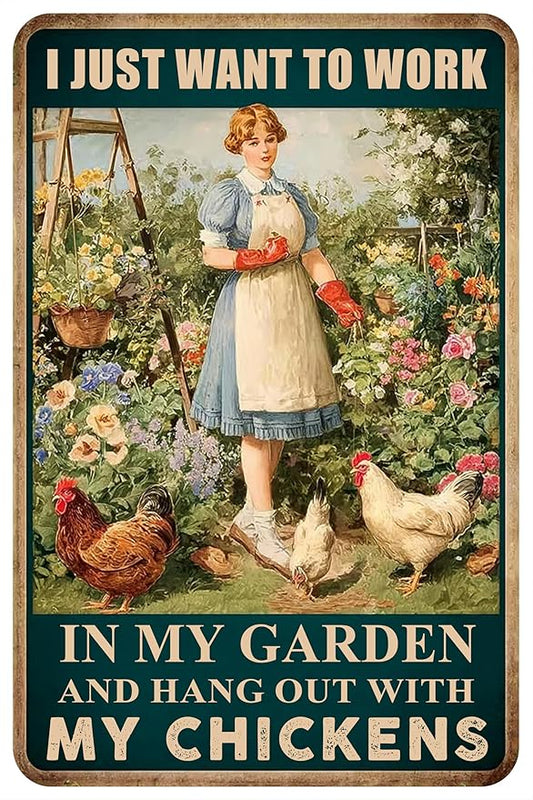 Vintage Garden Sign Funny Chicken Signs Chicken Coop Accessories Rooster Decorations Chicken Gifts Stuff For Farmhouse Garden Decor 8 x 12 Inch