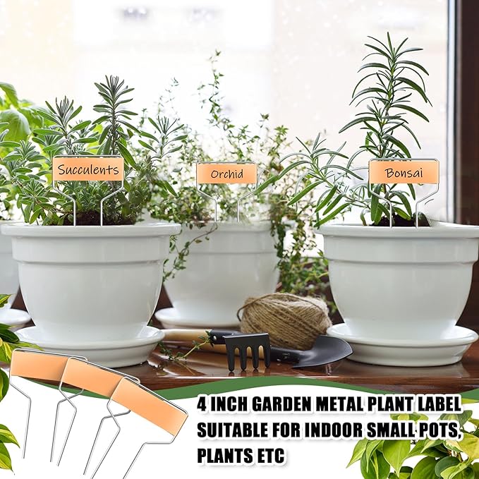 Moxweyeni 100 Pcs Metal Garden Tags Plant Labels for Garden Waterproof Plant Markers with 2 Permanent Pen Planting Nursery Tags Reusable Labels Stake for Plants (Copper,4 Inch)