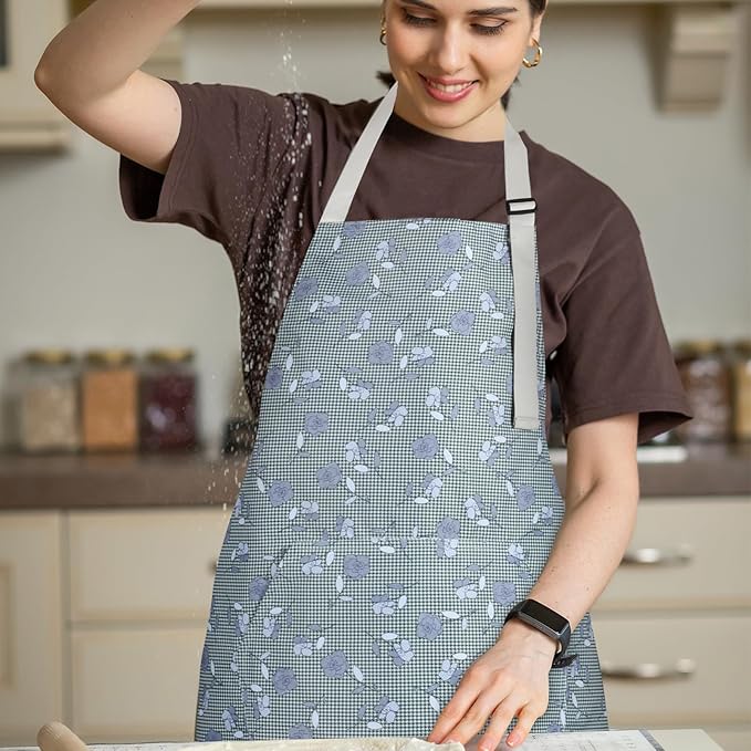 3 Pack Waterproof Floral Aprons for Women, Adjustable Strap Apronwith Pocket Multi-Use for Kitchen, Art, Garden