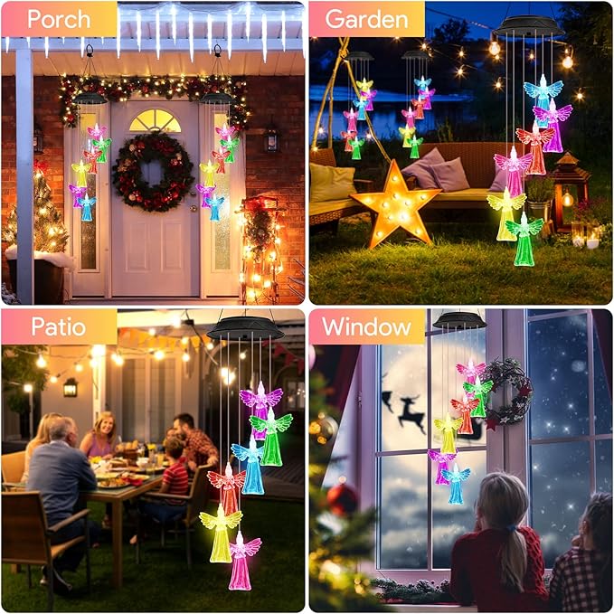 Birthday Gifts for Women Mom Grandma, Gardening Gifts for Women, Angel Solar Wind Chimes for Outside, Wind Chimes Outdoor Waterproof, Solar Lights Outdoor Decorative for Garden Patio Yard