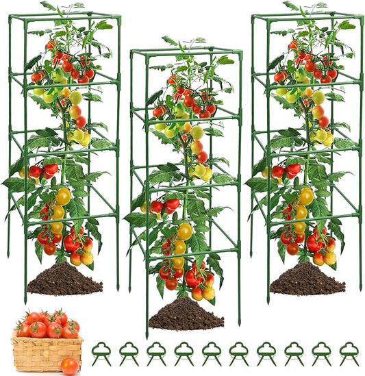 6 Pack Tomato Cage, Square Tomato Cages for Garden, Plant Trellis for Pots, Raised Garden Bed, Plant Support Stakes- 20 Clips Included
