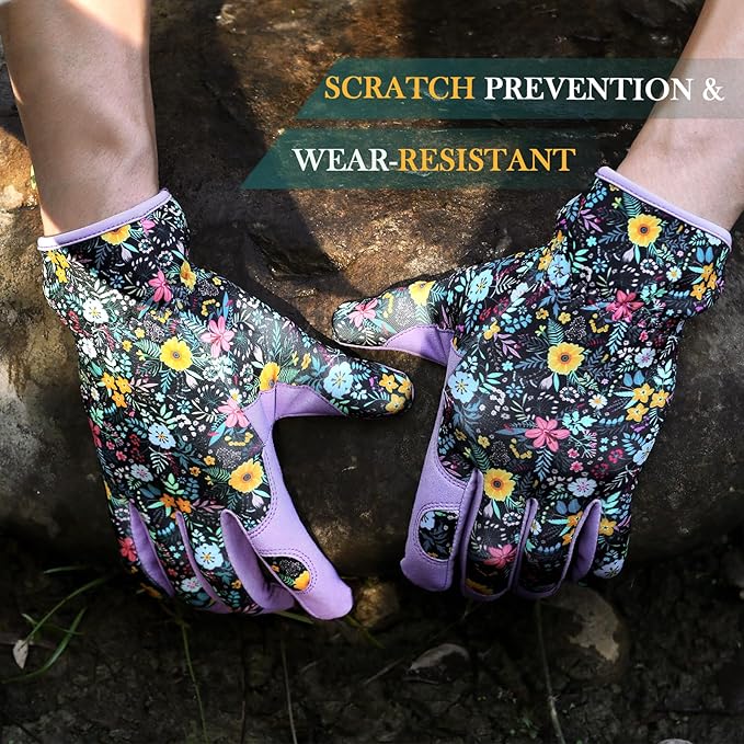 Trifabricy Gardening Gloves for Women, Breathable Leather Garden Gloves with Grip, Thorn-Proof Puncture-Resistant Work Gloves