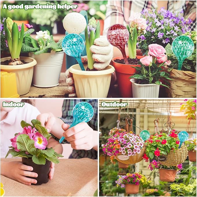 Bvrbaory Plant Watering Globes,Colorful Hand-Blown Glass Watering Bulbs,Small Self Watering Globes Inserts for Indoor & Outdoor Plants,Support Plant Health,Plant Watering Devices(4 Pcs)