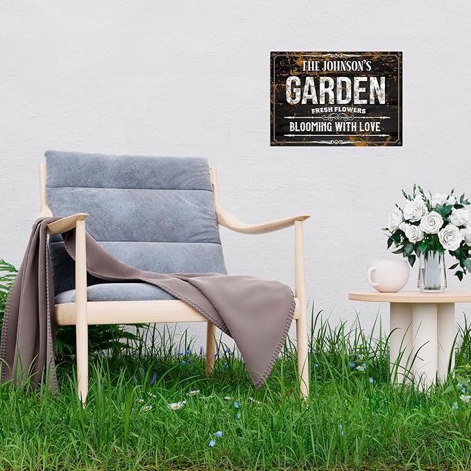 Custom Garden Blooming With Love Sign, Personalized Name For Backyard/Flower Garden Décor Sign, 10x14 Inches, Rust Free .040 Aluminum, Fade Resistant, Made in USA by Sigo Signs