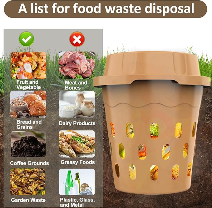 2-Pack InGround Compost Bin for Garden Beds, 8L Worm Composter Farm for Faster Composting, Worm Composter Kit with Aeration, Animal-Proof Lid for Beginners (9.5x9.5x10.8Inch) (2, Gold)