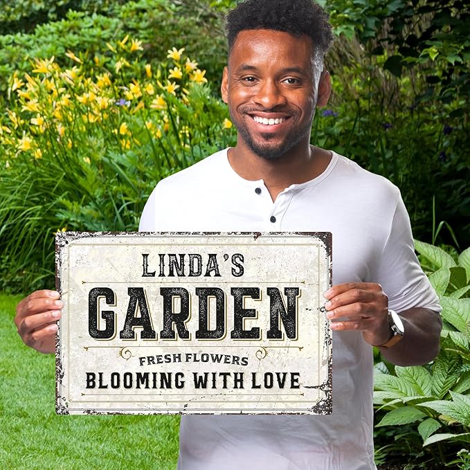 Custom Garden Sign, Personalized Rustic Name for Backyard Décor Sign, 12x18 Inches, Rust Free .063 Aluminum, Fade Resistant, Made in USA by Sigo Signs