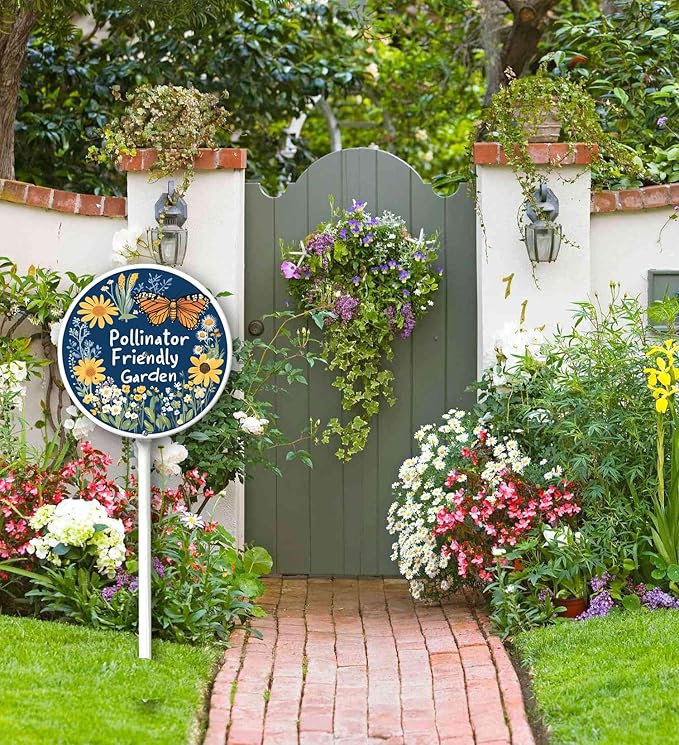Garden Signs Pollinator Friendly Garden Sign with Stake Outdoor Aluminum Yard Sign Rustproof Aluminum Metal Sign Fade Resistant Lawn Decoration for Outdoor 9.2x9.2inch