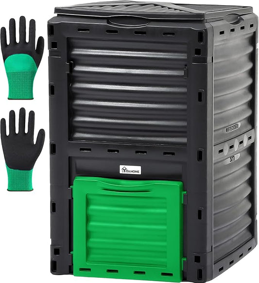 YITAHOME Large Outdoor Compost Bin, 80 Gallon (300L) Composter Box with Snap-on Top Lid and Aeration System, Lightweight Garden Compost Barrel Tumbler, Easy Assembly, BPA Free, Green