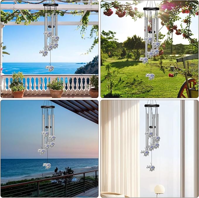 Wind Chimes Outdoor, Elephant Gifts for Women, Outdoor/Indoor Decorations for Patio, Porch, Garden Decor, and Backyard (Evil Eye Elephant)