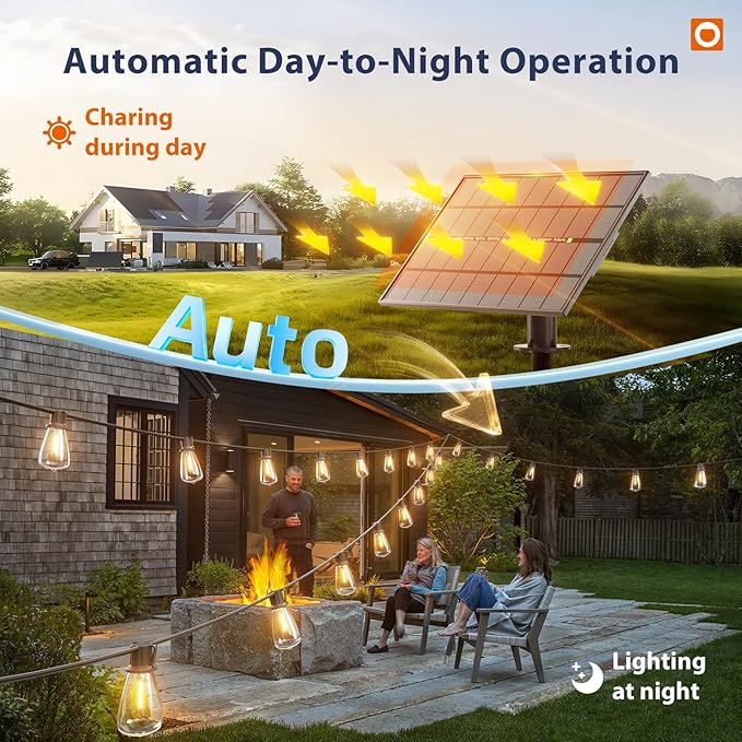 addlon 198FT(192+6) Solar String Lights Outdoor with Remote, Long-Lasting Waterproof Patio Lights, Dimmable & Timable Hanging Solar Light with 60 LED Bulbs for Outside, Yard, Garden, Camping, Gazebo