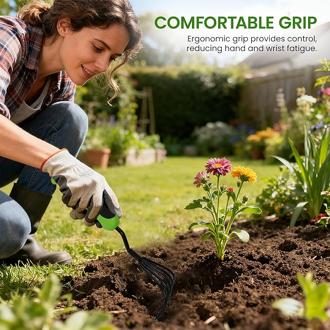 Garden Guru Hand Rake Cultivator Claw Soil Tiller with Ergonomic Handle - Military Grade Steel & Rust Resistant - 5 Tine Japanese Ninja Claw - Perfect Pulverized and Aerated Soil