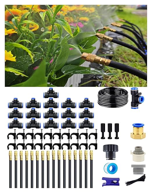 Drip Irrigation System - 360° Adjustable Micro Spray Sprinkler Kit for Garden, Easy Installation No Tools, Fine Mist Watering for Garden Potted Plants, Greenhouse (50 FT)