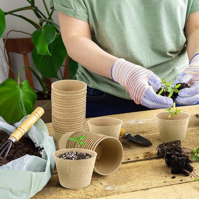 80 Pieces Peat Pots Seed Starters 4 Inch Peat Pots Round Biodegradable Seed Starting Pot with 80 Plant Labels, Planter Nursery Pot with Drainage Holes for Vegetable Seeds