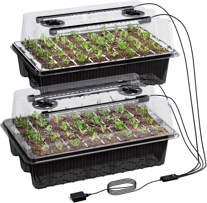 80-Cell Self-Watering Seed Starter Tray with Grow Light, Seed Starter Kit with 4.07” Humidity Dome, Indoor Seedling Starter Tray, Seed Starting Trays for Plant Germination, Seeds Growing