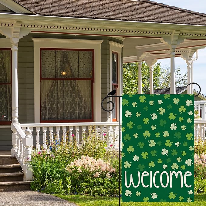 Welcome St. Patrick's Day Green Shamrocks Clovers Garden Flag Yard Flag 12x18 Inch Double Sided Small Mini Yard Outdoor Outside Holiday Decoration