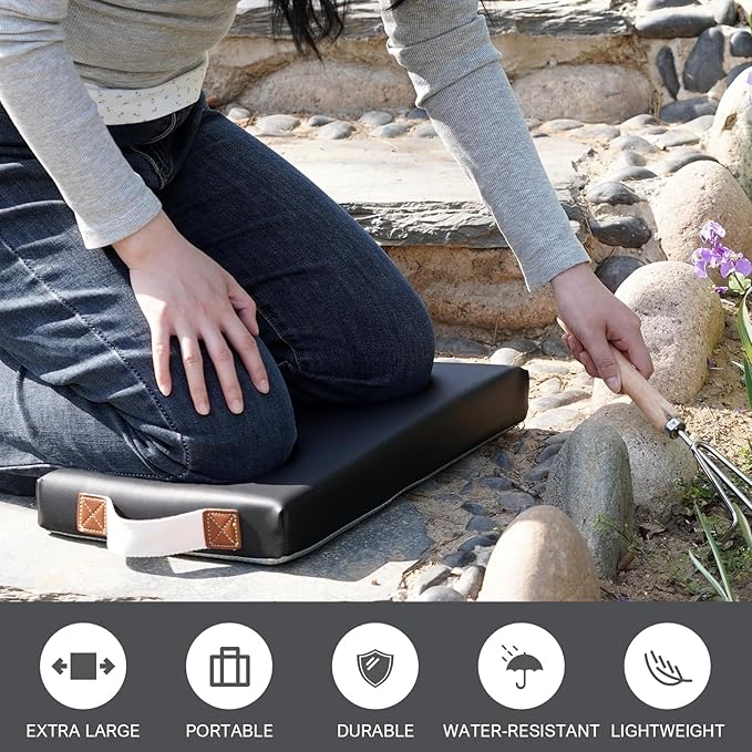 HappyPicnic Waterproof Garden Kneeling Pad - 2" Thick Soft Foam Kneeling Mat for Gardeners with Handle & Removable Cover, Knee Support for Bathing, Black