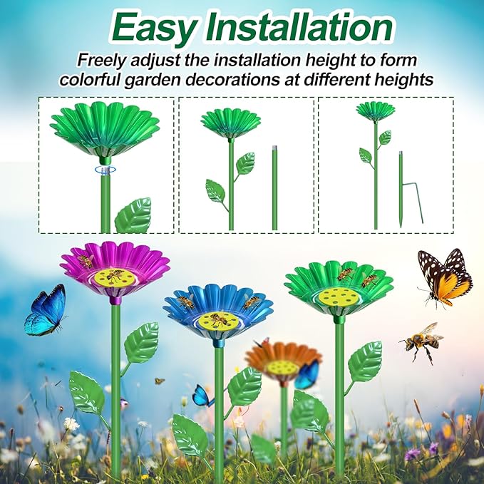 4 Pack Bee Watering Station for Garden with Floating Flowers Butterfly Bee Feeder for Outside Outdoors Metal Bee Water Bath Station Stakes Walkways for Bees Garden Thirsty Pollinators