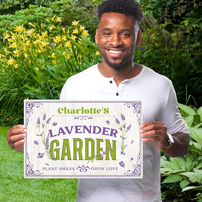 Custom Lavender Garden Sign, Personalized Name for Flower Garden, and Backyard Décor Sign, 12x18 Inches, Rust Free .063 Aluminum, Fade Resistant, Made in USA by Sigo Signs