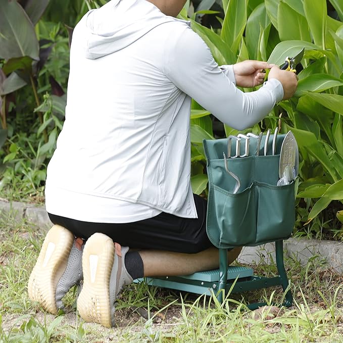 HomGarden Folding Garden Kneeler Seat Bench Stool w/Soft Kneeling Pad and Large Tool Pouch Foldable Gardener Stool (4 Sets)