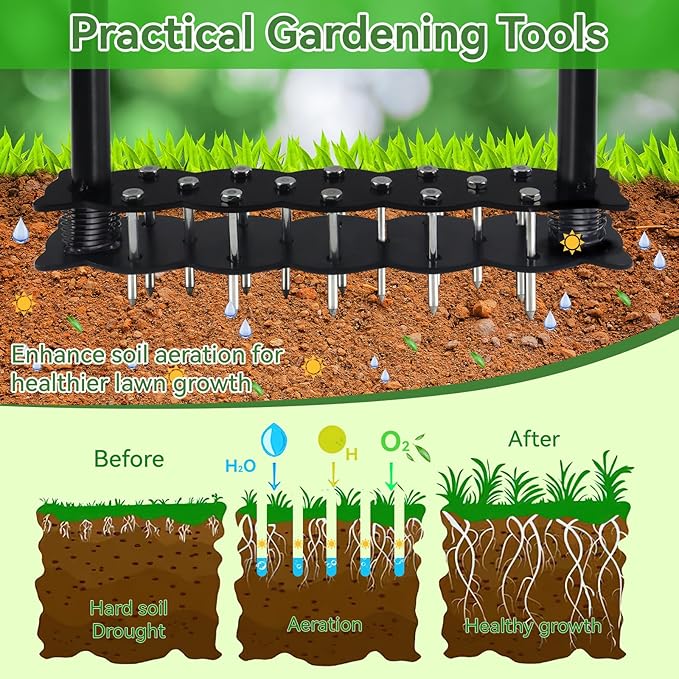 Lawn Aerator, Aerator Lawn Tool for Manual Weeding, Pre-Assembled Aerator Tool for Patio Lawns and Gardens, Lawns Improvement and Yard Care, Garden Tools