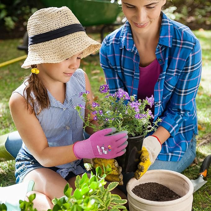 Ages 5-7 Kids Gardening Gloves,Yard Work Gloves for Toddlers, Youth, Girls, Boys, Childrens, Soft Safety Rubber Gloves (XXS Age 5-7, 1 Pair Yellow Rabbit Carrot)