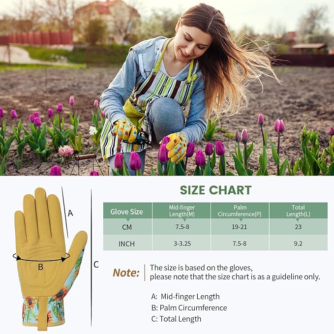 Pleneal Gardening Gloves for Women Men - Leather Garden Gloves Thorn Proof, Outdoor Protective Working Gloves for Weeding