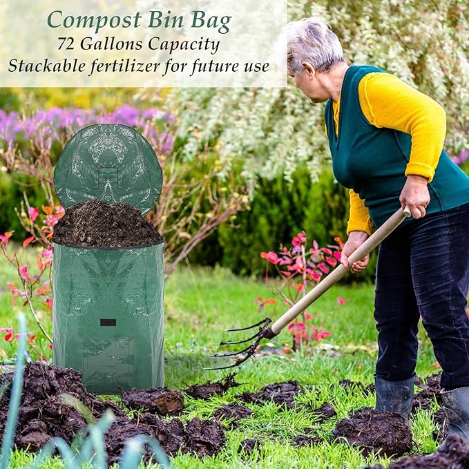 Berlune 4 Pack 72 Gallons Reusable Yard Waste Bag Garden Lawn Leaf Collector Bag Large Heavy Duty Collapsible Compost Bin with Lid and Handles for Outdoor Debris Leaves Grass Clippings
