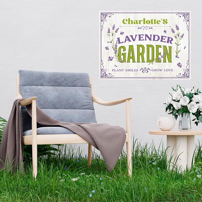 Custom Lavender Garden Sign, Personalized Name for Flower Garden, and Backyard Décor Sign, 18x24 Inches, Rust Free .063 Aluminum, Fade Resistant, Made in USA by Sigo Signs