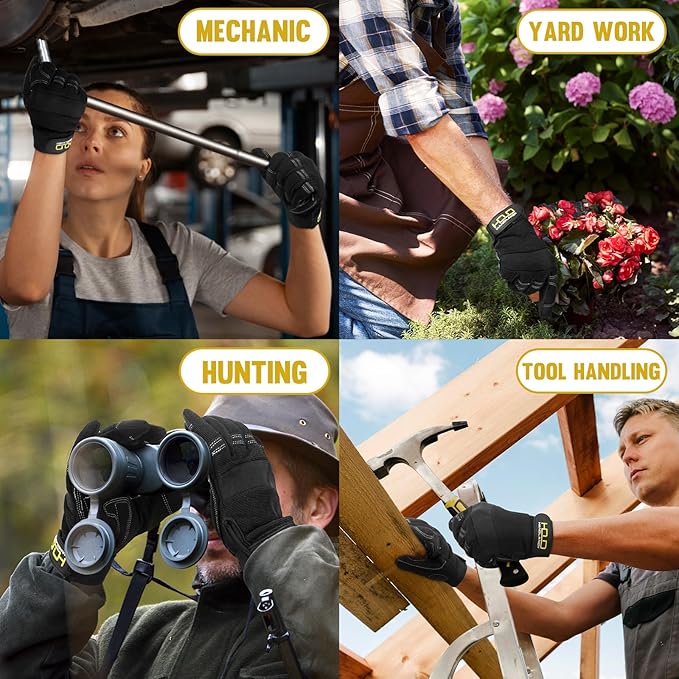 HANDLANDY Work Gloves for Men & Women, Utility Mechanic Working Gloves Touch Screen, Flexible Gardening Gloves for Yard