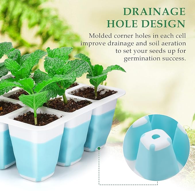 12 PCS Reusable Seed Starter Tray, 144 Cells Seed Starter Kit with Flexible Pop-Out Cells, Seedling Starter Trays for Seed Starter, Indoor Greenhouse Seeding Planting Growing