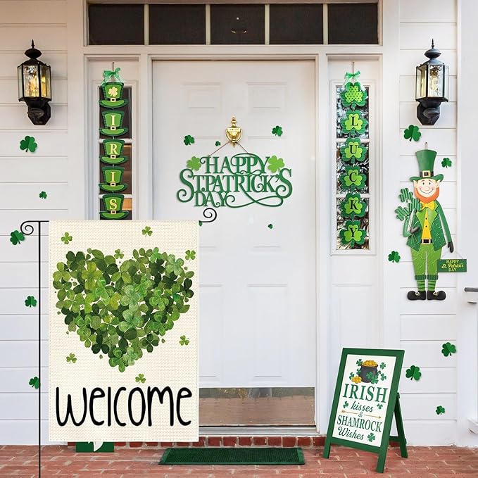 AVOIN colorlife St Patricks Day Garden Flag 12x18 Inch Double Sided Outside, Lucky Clover Shamrock Welcome Holiday Yard Outdoor Flag