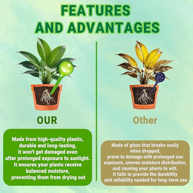 2 Pack Small Self-Plant Watering Globes – Automatic Plant Waterer Bulbs, Plant Watering System for Indoor and Outdoor Potted Houseplants, Plant Watering Devices (Green, Small Size)